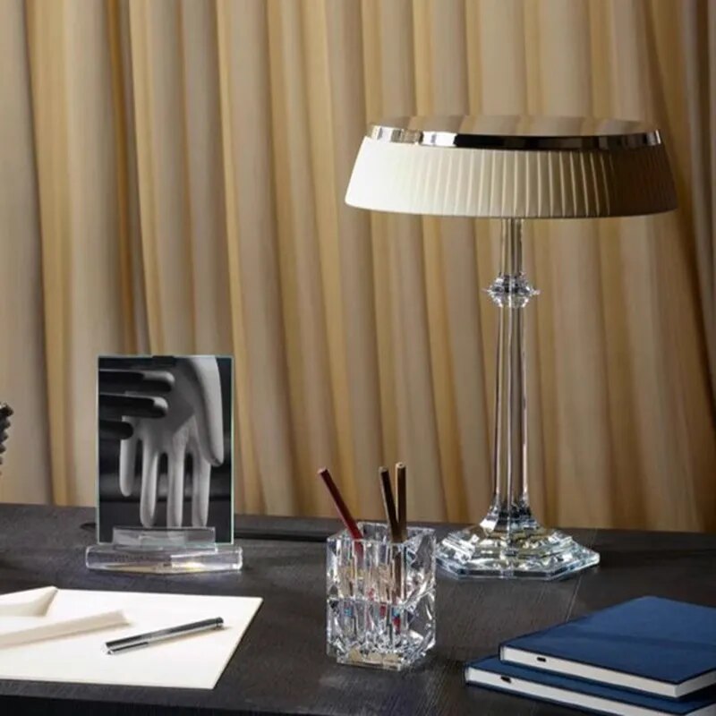 Lampe de table design transparente avec abat-jour en tissu BOUGI