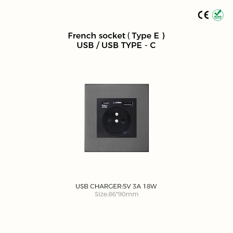 Prises et interrupteurs design minimaliste à bascule en acier inoxydable gris effet brossé SVS12