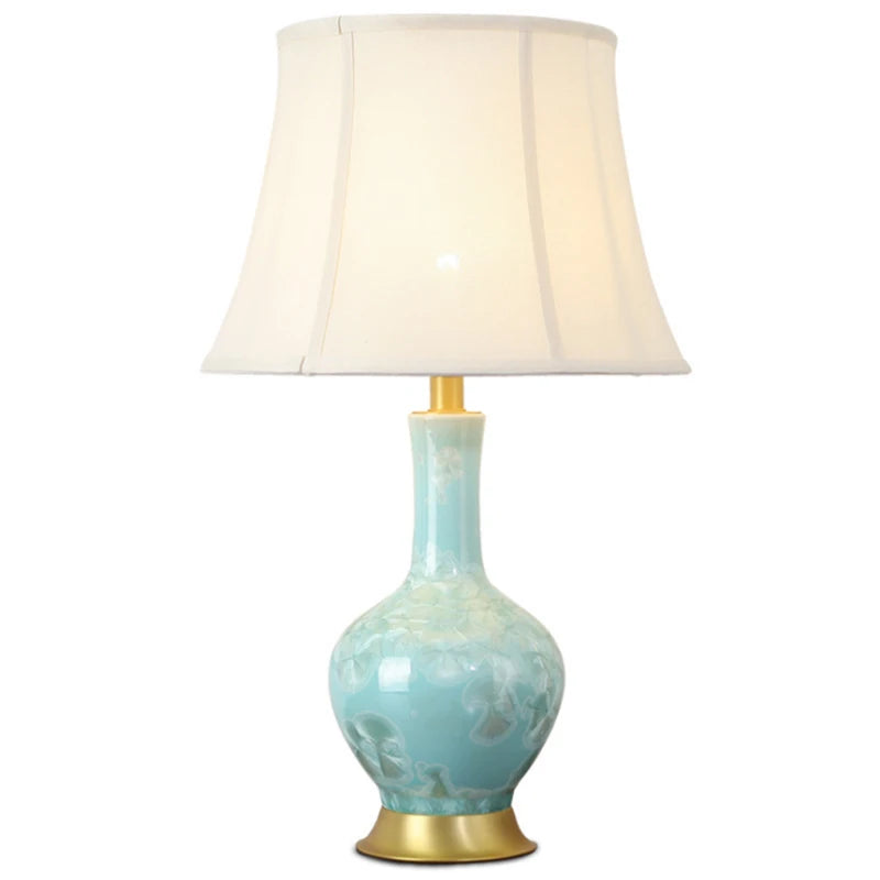 Lampe de Table en céramique bleu claire à motif avec abat-jour en tissu BOLD