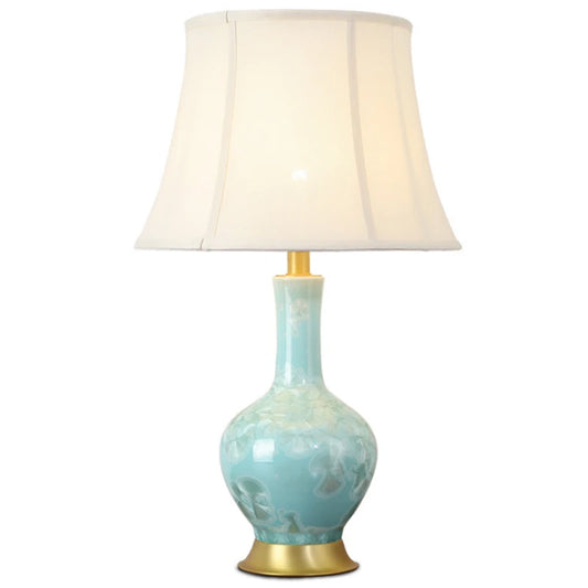 Lampe de Table en céramique bleu claire à motif avec abat-jour en tissu BOLD