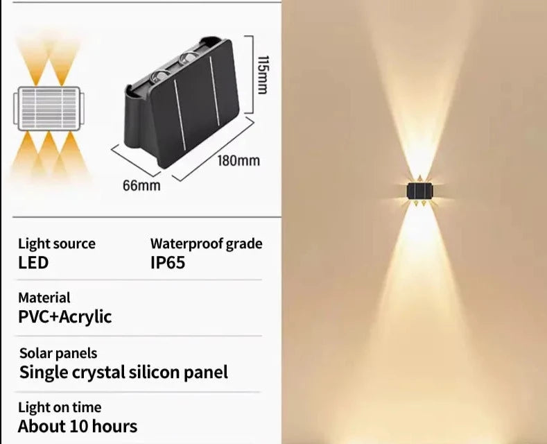Applique murale d'extérieur solaire LED en acrylique étanche IP65 et antirouille OWL56