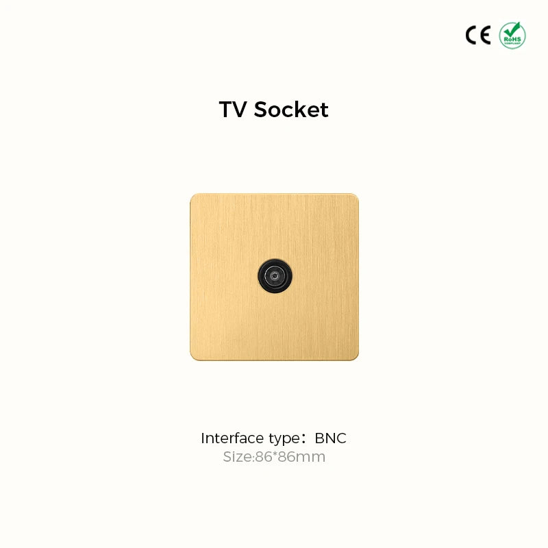 Prises et interrupteurs design à poussoir en acier inoxydable doré effet brossé SS20