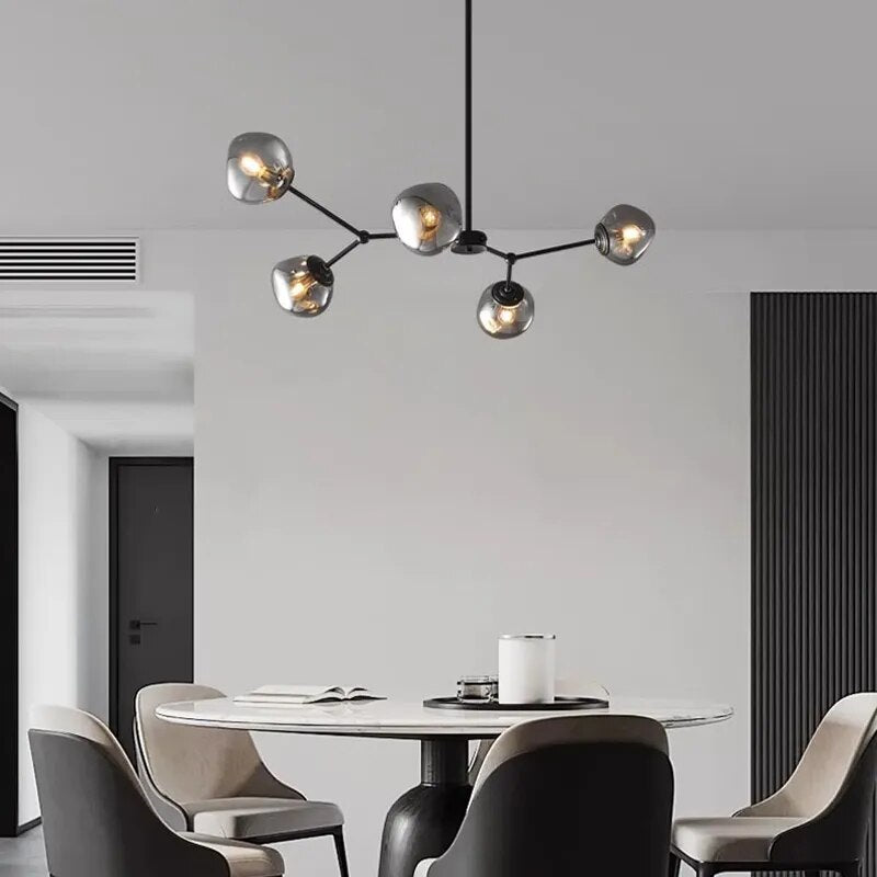 Lustre design en métal avec globe en verre forme organique LOOP 5