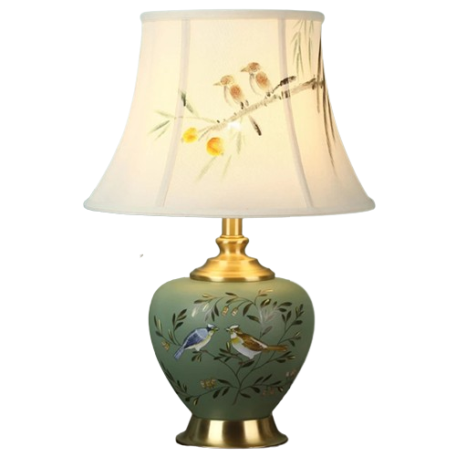 Lampe de Table vintage en céramique vert à motif avec abat-jour en tissu ILTA