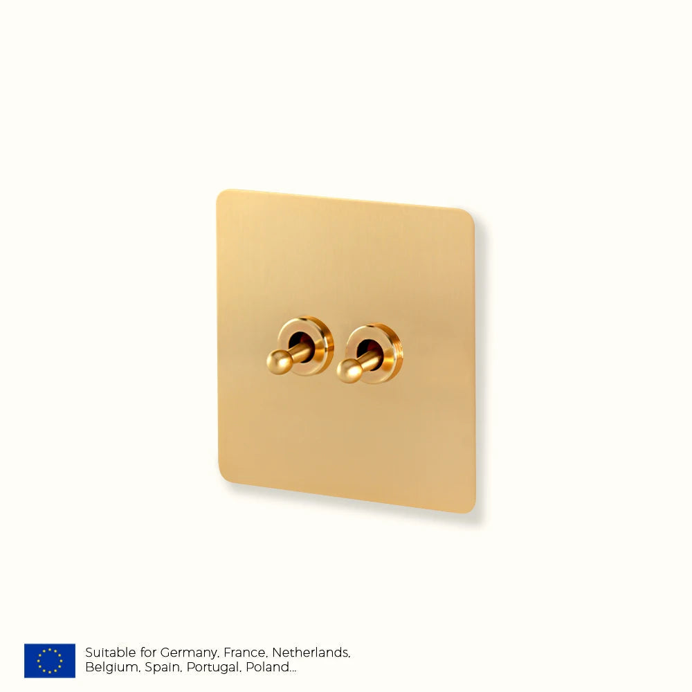 Prises et interrupteurs design à bascule en acier inoxydable doré effet brossé SXS12