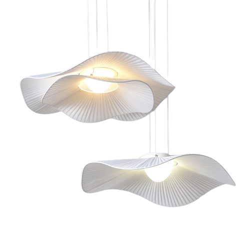 Suspension blanche design LED en métal et tissu FLOS