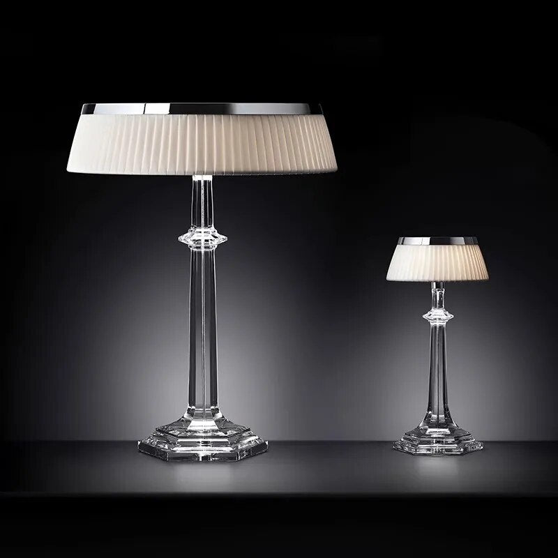 Lampe de table design transparente avec abat-jour en tissu BOUGI