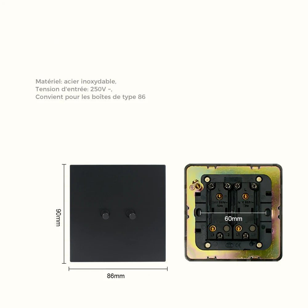 Prises et interrupteurs design minimaliste à bascule en acier inoxydable noir mat SVS13