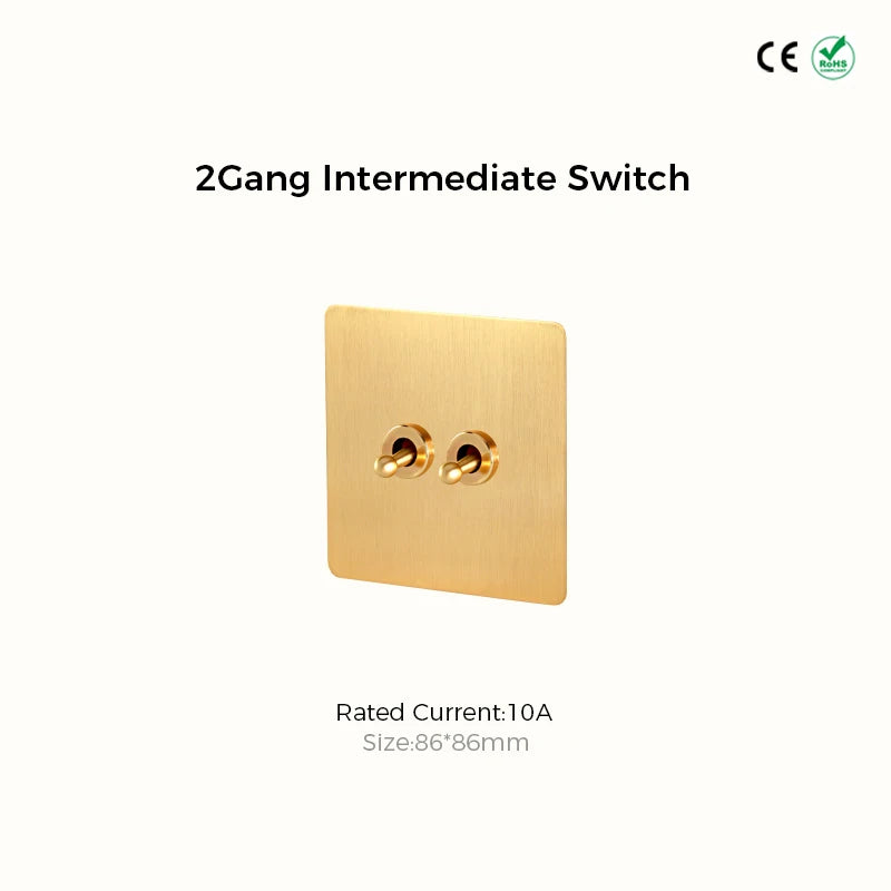 Prises et interrupteurs design à bascule en acier inoxydable doré effet brossé SXS12