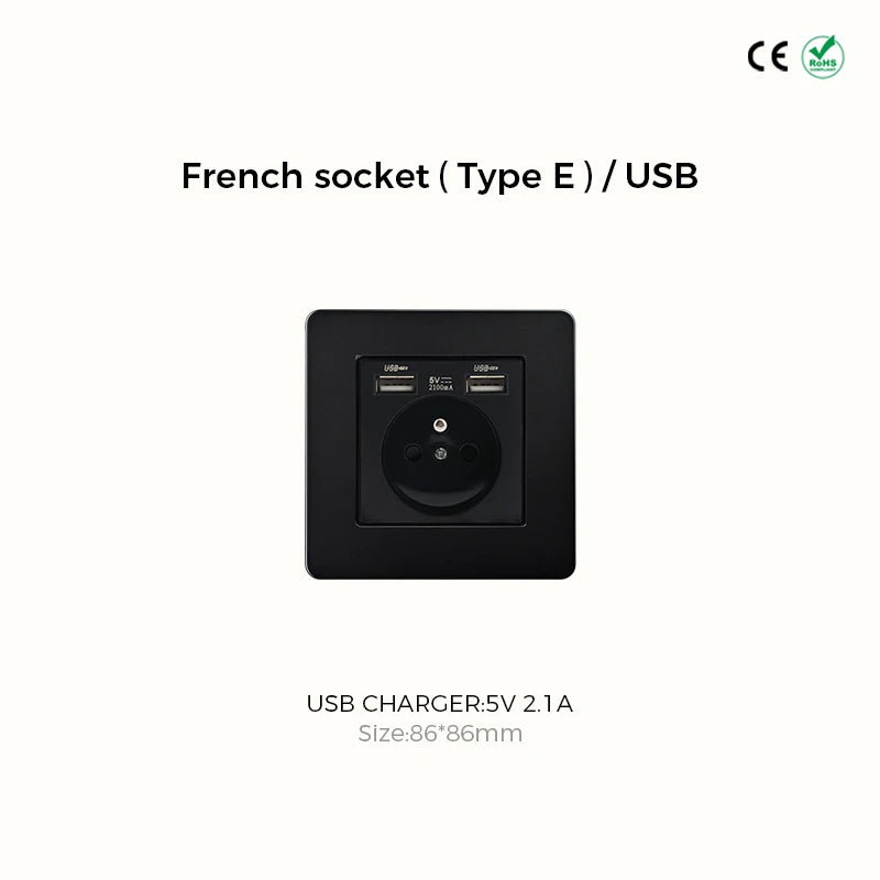 Prises et interrupteurs design minimaliste à bascule en acier inoxydable noir mat SVS-R13