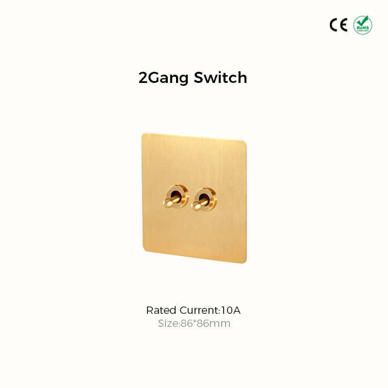 Prises et interrupteurs design à bascule en acier inoxydable doré effet brossé SXS12