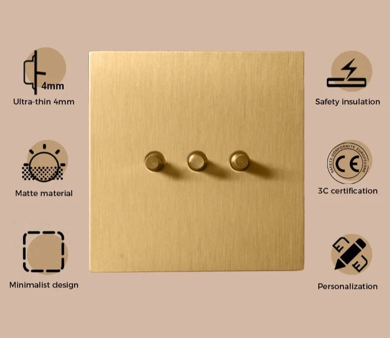 Prises et interrupteurs à bascule en acier inoxydable doré brossé SCS22