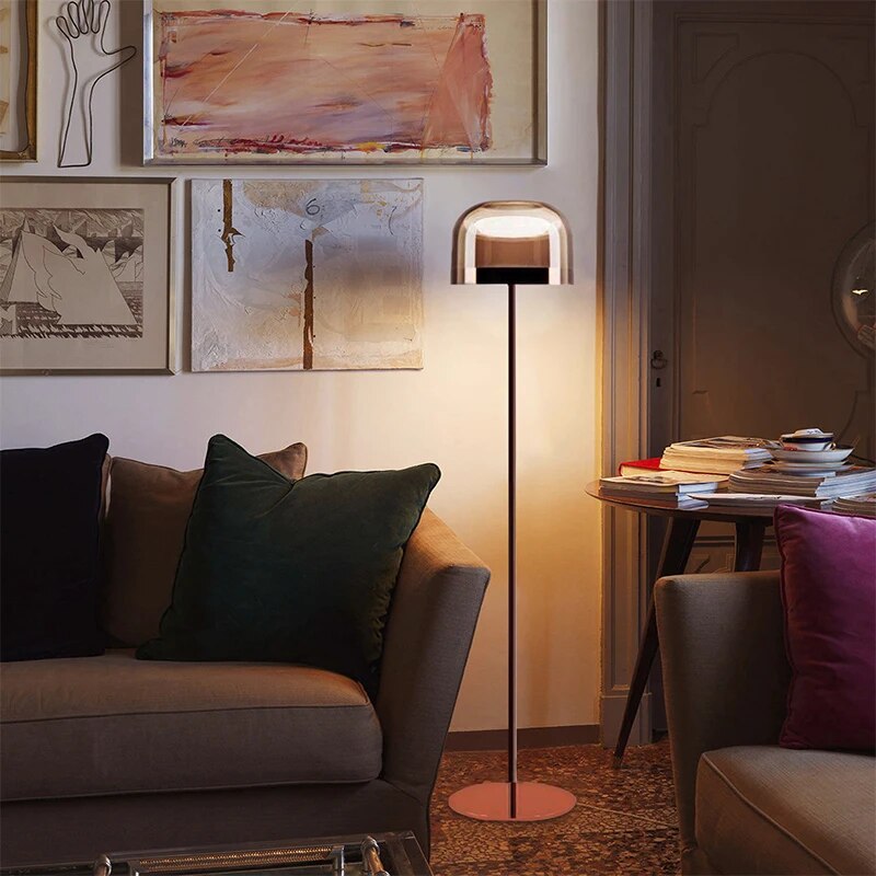 Lampadaire LED en métal et abat-jour en verre DIKYA