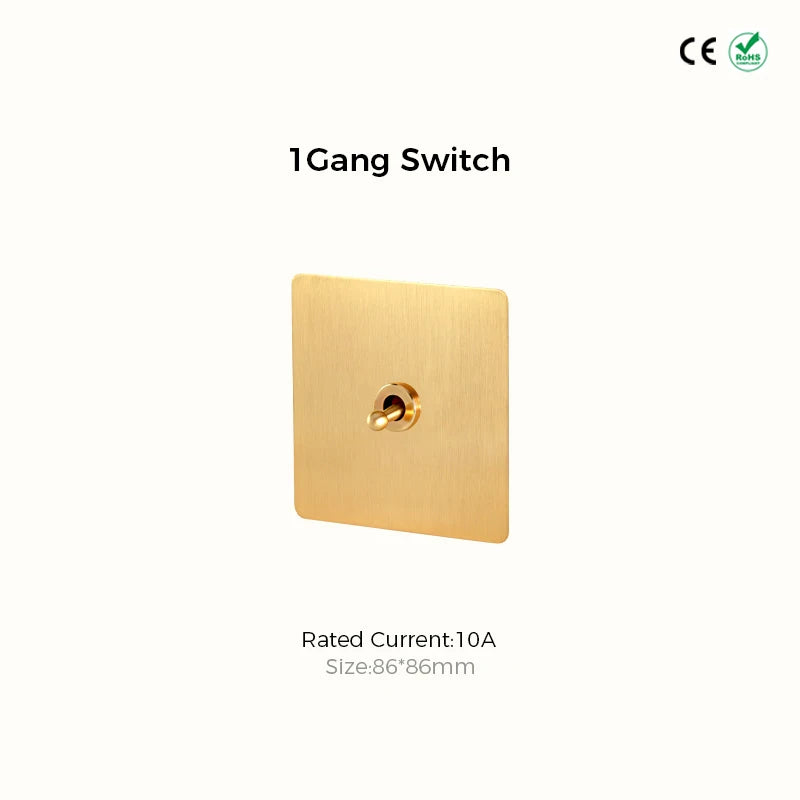 Prises et interrupteurs design à bascule en acier inoxydable doré effet brossé SXS12