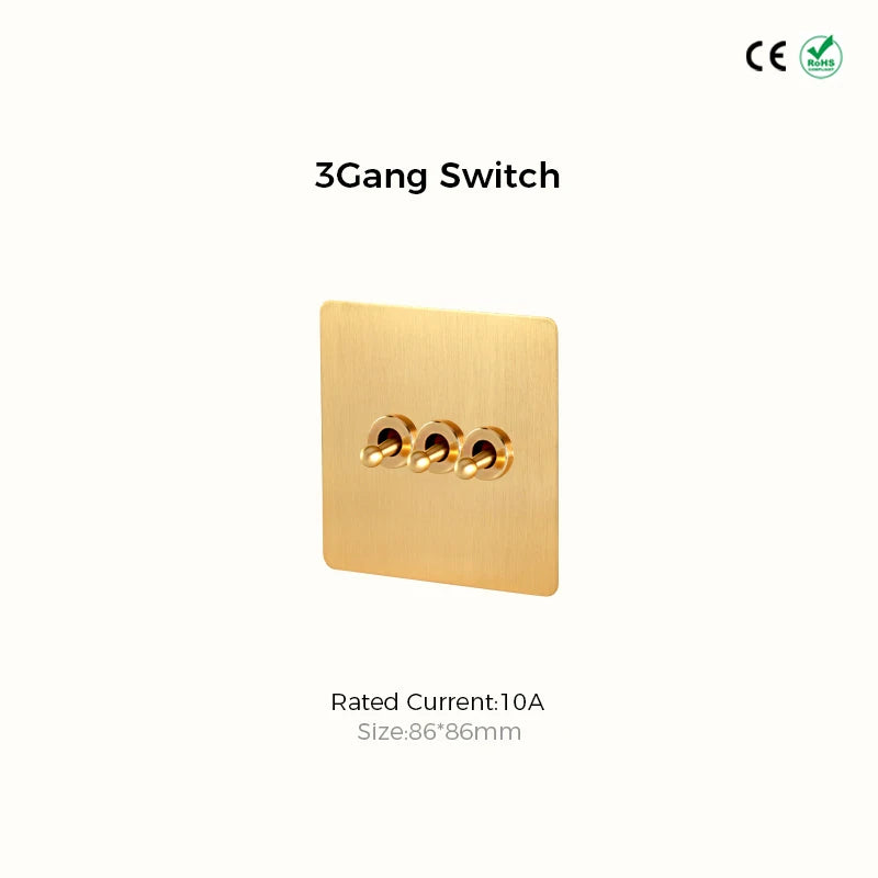 Prises et interrupteurs design à bascule en acier inoxydable doré effet brossé SXS12