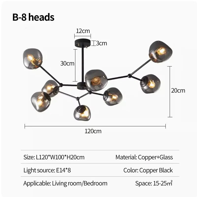 Lustre design en métal avec globe en verre forme organique LOOP 8