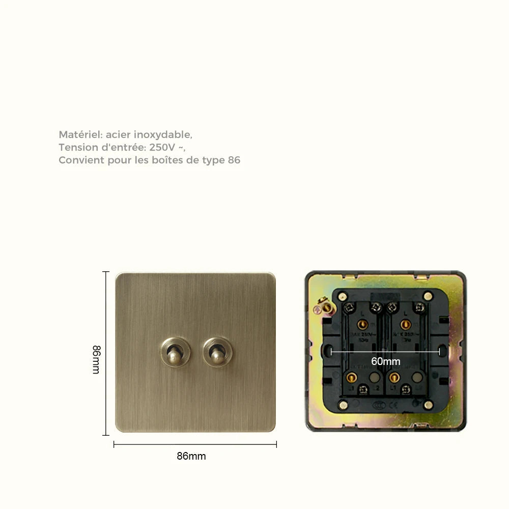 Prises et interrupteurs design à bascule en acier inoxydable bronze effet brossé SPS10