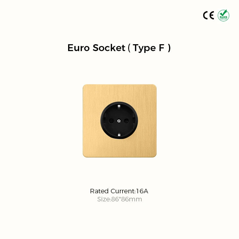 Prises et interrupteurs design à bascule en acier inoxydable doré effet brossé SXS12