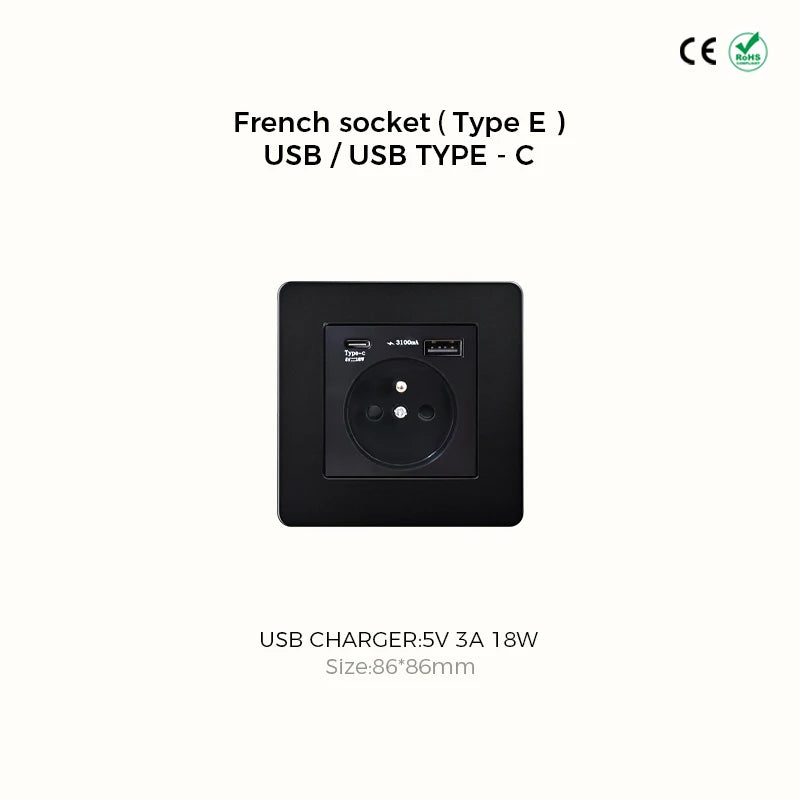 Prises et interrupteurs design minimaliste à bascule en acier inoxydable noir mat SVS-R13