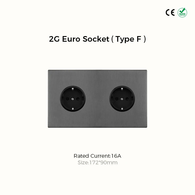 Prises et interrupteurs design minimaliste à bascule en acier inoxydable gris effet brossé SVS12