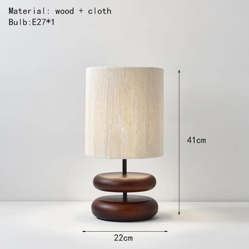 Lampe de table design bohème en bois avec abat-jour en tissu WAZI