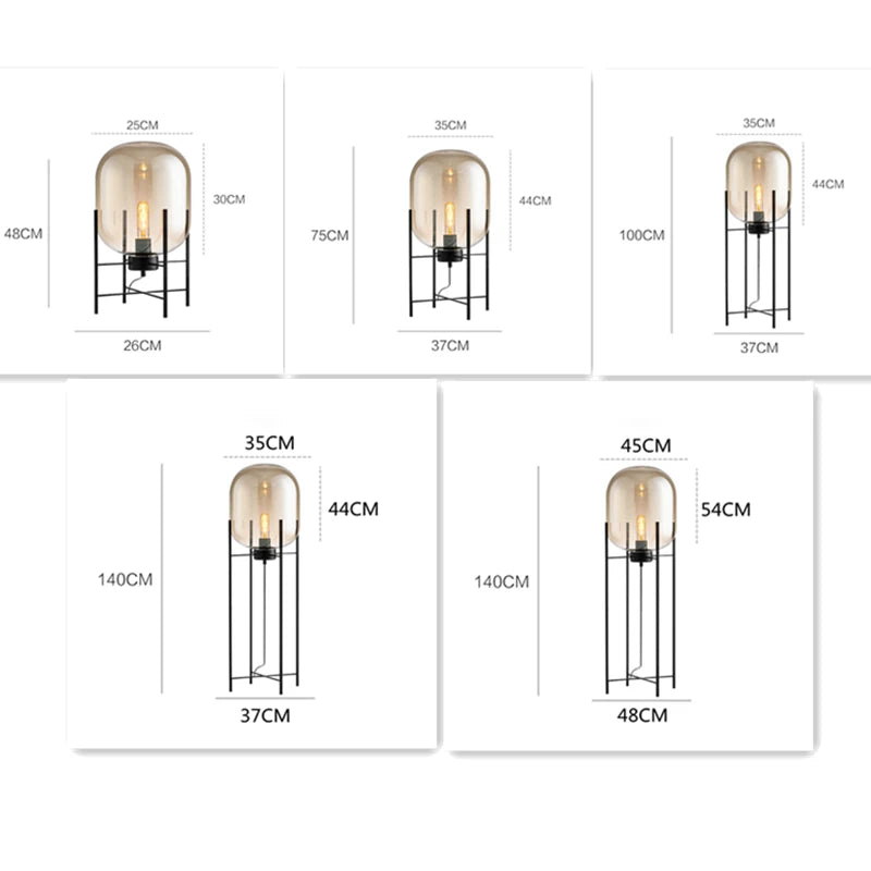 Lampadaire design en métal noir avec abat-jour en verre TAKO