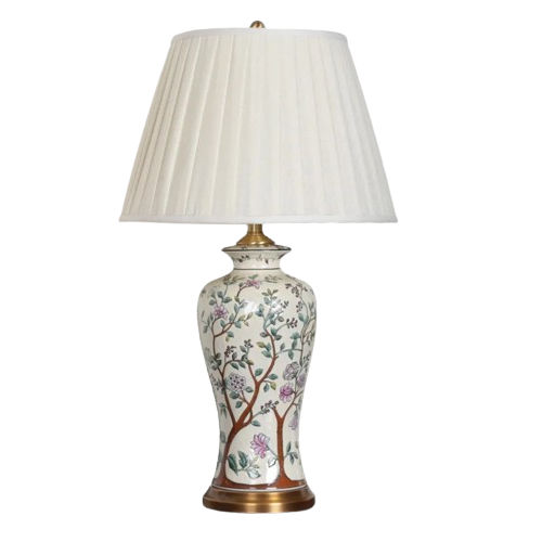 Lampe de Table en céramique blanc à motif avec abat-jour en tissu NANCY