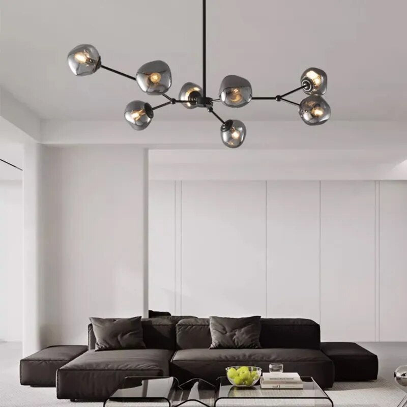 Lustre design en métal avec globe en verre forme organique LOOP 8