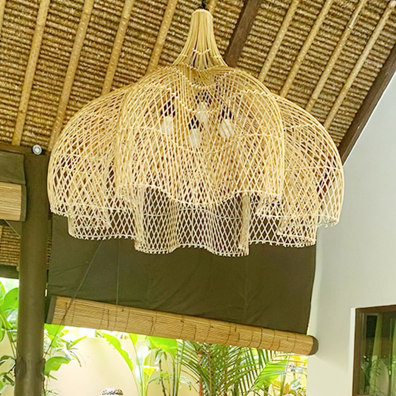 Suspension en rotin naturel DESIGN NOIR - beige