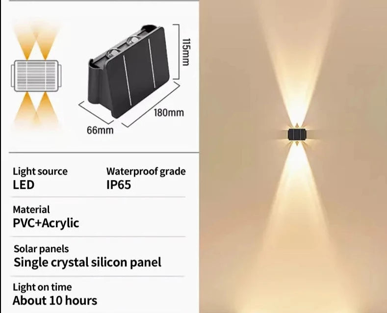 Applique murale d'extérieur solaire LED en acrylique étanche IP65 et antirouille OWL56
