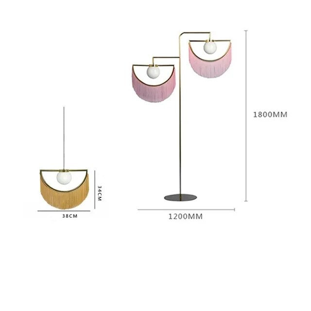 Lampadaire design en métal doré avec abat-jour en tissu SWING