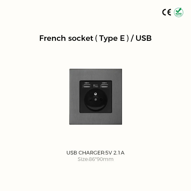 Prises et interrupteurs design minimaliste à bascule en acier inoxydable gris effet brossé SVS12