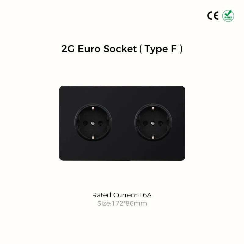 Prises et interrupteurs design à poussoir en acier inoxydable noir mat SS21