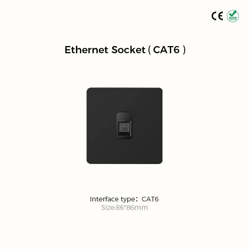 Prises et interrupteurs design à poussoir en acier inoxydable noir mat SS21