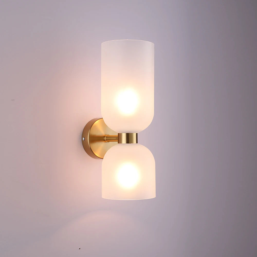 Designer metal wall light with glass lampshade SEETSA